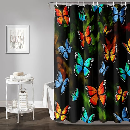 AILONEN Beautiful Butterfly Shower Curtain,Colortul Butterfly with Fog Bath Curtain for Bathroom for Girls,Boho Style Waterproof Fabric Shower Curtain Set with Hooks,72" W*72" H