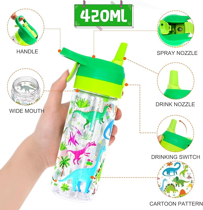 Kids Water Bottle with Spray Mist, 420ml Portable Kids Spray Drinking Bottle for Boys Girls School Cool Down and Hydrate