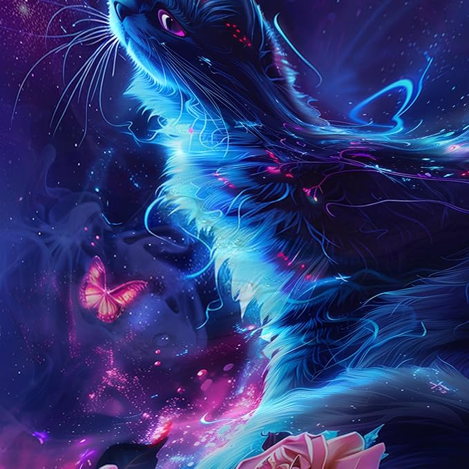 AILONEN 3D Rose Cat Shower Curtain Set, Beautiful Kitten with Butterfly Shower Curtain Liner for Kids Boys Girls,Boho Galaxy Shower Curtain for Bathroom,72" W*84" H