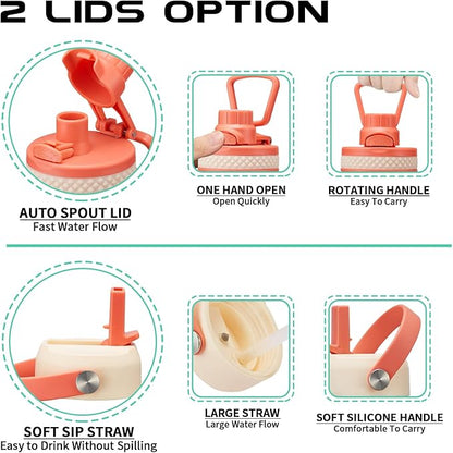 32 oz Sports Water Bottle Insulated - w/Paracord Handle, Straw & Spout Lids, Protective Boot, Sweat Proof Hydro Metal Water Flask Keeps Cold-48H Hot-24H, Travel Thermo Mug for Sports Hiking