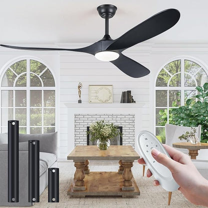 72" Ceiling Fans with Lights, 72 inch Ceiling Fan with Lights, High cfm Quiet 3 Blade Wood Walnut Ceiling Fan, Large Modern Ceiling Fan with Remote, Propeller Fans for Patios,Matte Black