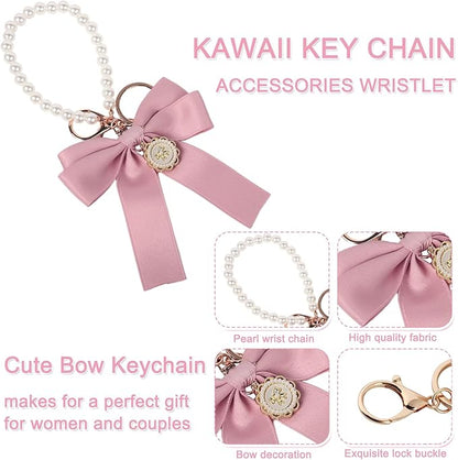 BELSITA Stanley Cup Accessories Set, Bow Pearl Chain Braided Design Water Bottle Handle Strap, Silicone Stanley Cup Boot, Stanley Charms for Stanley Cup 30/40oz Tumble (Pink)