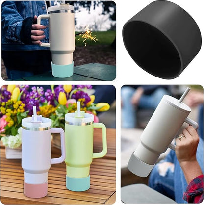 2 Pcs 3 Inch / 75mm Black Water Bottle Boot, Silicone Tumbler Sleeve Water Bottle Bumper, Tumbler Accessories Water Bottle Bottom Protector for 20oz 30oz 40oz Tumbler Water Bottle