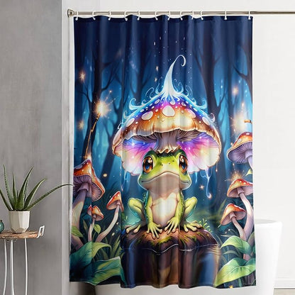 AILONEN Cartoon Frog Shower Curtain,Magic Mushroom Waterproof Fabric Bath Curtain for Kids Girls,Boho Style Tropical Amphibian Shower Curtain Set for Bathroom, 48" W*72" H