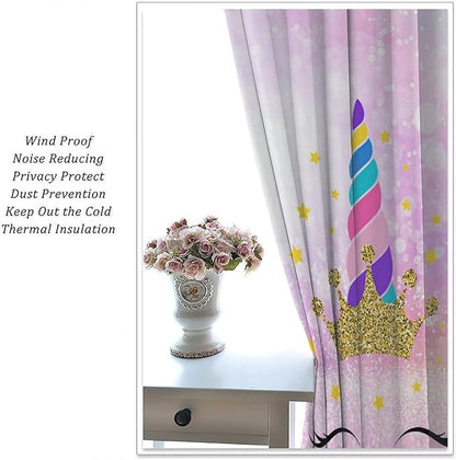 Kids Unicorn Curtains Kids Girls Boys Rainbow Unicorn Pattern Blackout Curtains Bedroom Curtains 63x63 Inches 2 Panels