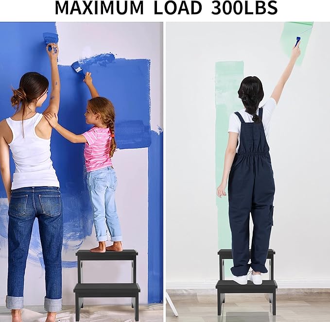 Kids Step Stool Black Stepping Stool 2 Step Stools for Toddlers Bathroom Kitchen Counter Sink Wooden Step Stool Portable Baby Childrens Wood Toddler Foot Bed Step Stool Kids Potty Training Stool