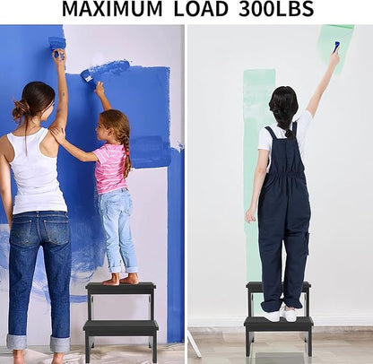 Kids Step Stool Black Stepping Stool 2 Step Stools for Toddlers Bathroom Kitchen Counter Sink Wooden Step Stool Portable Baby Childrens Wood Toddler Foot Bed Step Stool Kids Potty Training Stool