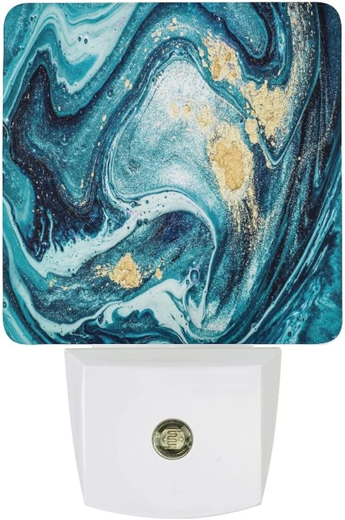 LED Night Lights Lamp with Dusk to Dawn Sensor, Very Beautiful Blue Marble with Gold Powder Night Lamp, Night Lights Plug Into Wall for Kids Room, Bedroom, Bathroom, Kitchen, Hallway