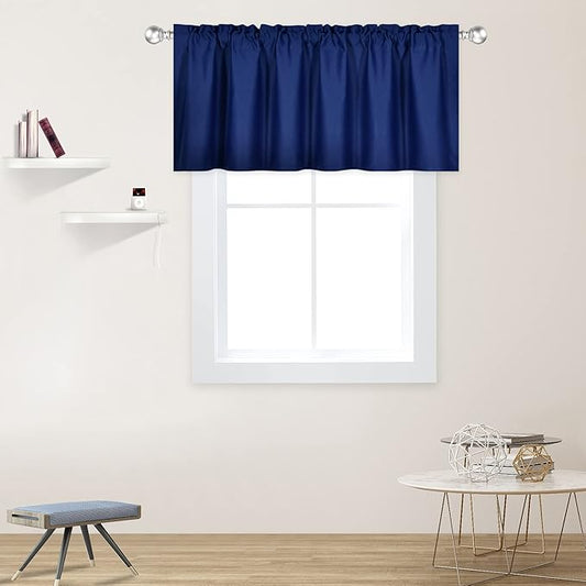 Navy Valance for Windows 52x18 Inch Solid Thermal Insulated Blackout Rod Pocket Kitchen Short Curtain Toppers Valance for Bathroom Living Room 1 Panel