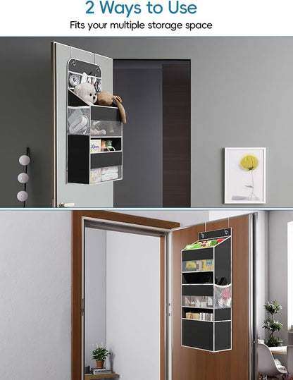 Over the Door Organizer Storage - Zippered 6 Shelf Behind Door Hanging Organizer with 8 Large Pockets, Anti-Tilt Design for Nursery, Bathroom, Bedroom, Kitchen, Dorm, Camper, Toys, Diapers, Cosmetics