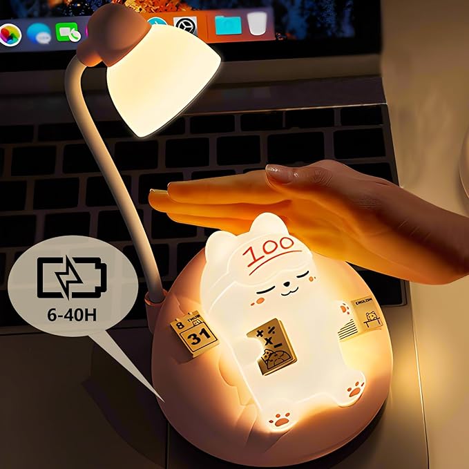 Baby Night Light for Kids, LED Touch Bedside Table Lamp with Dimming Function, Nursery Night Lamp Soft Lighting USB Rechargeable Nightstand Lamp for Bedroom Living Room Cute Home Desk Decor (Pink)