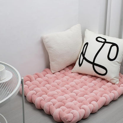 XHJRI Thickened Braided Knot Seat Mat, Knotted Floor Decorative Cushion, Handmade Baby Infant Playing Pad Nursery Rug (27.5 * 31.5 Inch,Rose Gold)