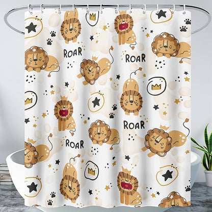 AILONEN Cute Lion Shower Curtain for Bathroom, Children Kwwaii Animal Bathroom Curtain Decor,Printed Bath Curtain for Boys Girls 48" W*72" H Polyester Waterproof Bathroom Curtain with 12 Hooks