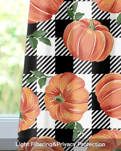 Fall Kitchen Curtains Valances for Windows Thanksgiving Halloween Pumpkins Rod Pocket Window Treatment for Kitchen /Living Room/Bedroom/ Bathroom,60" X 18"-1 Panel, Farmhouse Black White Buffalo Plaid