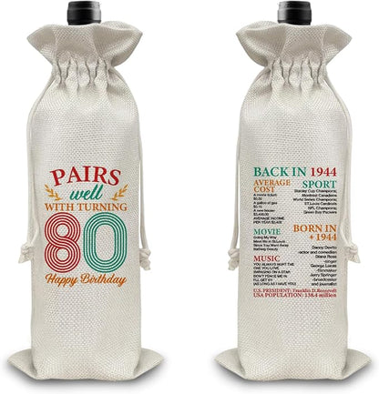 80th Birthday Gifts Wine Bag Congratulations Gifts for Women Men Parents Mom Dad Anniversary 1944 Birthday Wine Gift Bag
