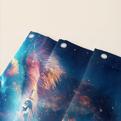 AILONEN Lion Shower Curtain for Kids Boys Teens,Galaxy Sunflower Lion Bath Curtain for Bathroom Decor,Modern Romantic Polyester Waterproof with 12 Plastic Hooks 36" W*72" H