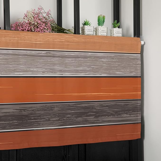 Farmhouse Kitchen Curtains Thanksgiving Fall Valances for Windows Burnt Orange Gray Rod Pocket Country Window Treatment for Kitchen /Living Room/Bedroom/ Bath,42" X 12" -1 Panel, Rustic Wood Texture