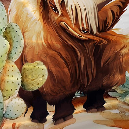 AILONEN Yak Shower Curtain Set, Desert Cactus Yak Polyester Waterproof Shower Curtain,Watercolour Sunset Warm Yellow Cloth Bath Curtain Set with Plastic Hooks,72" Wx78 H