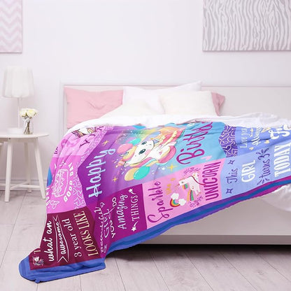 3 Year Old Girl Birthday Gift Ideas Blanket, Gifts for 3 Year Old Girl, 3 Year Old Birthday Decorations Girl, Three Year Old Girl Birthday Gifts, 3rd Birthday Girl Gifts 50"X40"