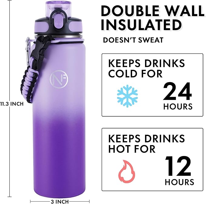 32 oz Insulated Water Bottle With Detachable Straw & Paracord Handle, Stainless Steel Thermos Water Bottle with Leakproof Lockable Lid, BPA-Free Sports Bottle