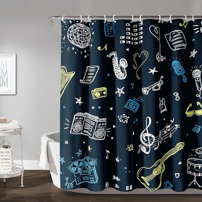 AILONEN Graffiti Note Music Shower Curtain,Hip Hop Music Art Bath Curtain Minimalist Bathroom Curtain 48" W*72" H Polyester Waterproof Bathroom Curtain with 12 Hooks