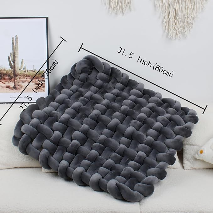XHJRI Thickened Braided Knot Seat Mat, Knotted Floor Decorative Cushion, Handmade Baby Infant Playing Pad Nursery Rug (27.5 * 31.5 Inch,Dark Grey)