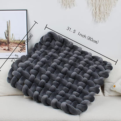 XHJRI Thickened Braided Knot Seat Mat, Knotted Floor Decorative Cushion, Handmade Baby Infant Playing Pad Nursery Rug (27.5 * 31.5 Inch,Dark Grey)