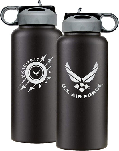 32oz Air Force Stainless Steel Insulated Water Bottle with Engraved USAF Logo - Air Force Gifts for Veterans | Disabled USMC Vet Owned SMALL Business