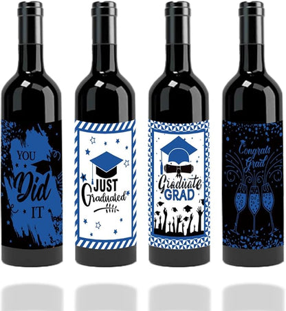 24Pcs Graduation Gift Wine Labels Congrats Grad Wine Bottle Stickers Graduation Party Waterproof Wine Bottle Decoration Cover for College Congrats Graduation Party Decorations, 4 Design