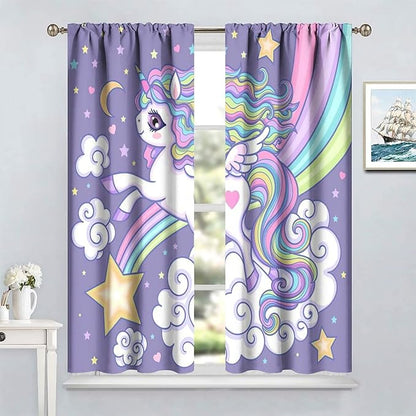 Kids Unicorn Curtains Purple Cartoon Rainbow Cartoon Room Blackout Curtains Boys Girls Baby Room Decor Curtains Living Room Decor 42x54 Inch 2 Panels