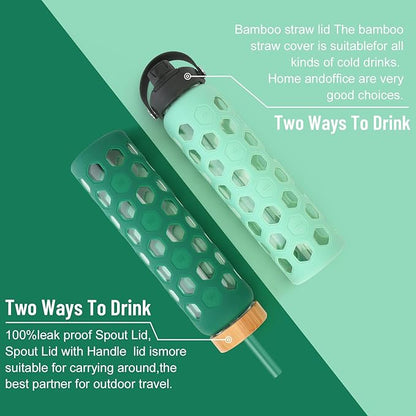 32oz Glass tumblers Water Bottles with Straw and 2 Lid