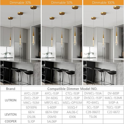 LMQNINE Kitchen Light Fixtures Ceiling Dimmable LED Modern Gold Pendant Light Mini Teardrop Crystal Pendant Light for Kitchen Island Bedroom Hallway Entryway (2-Pack)