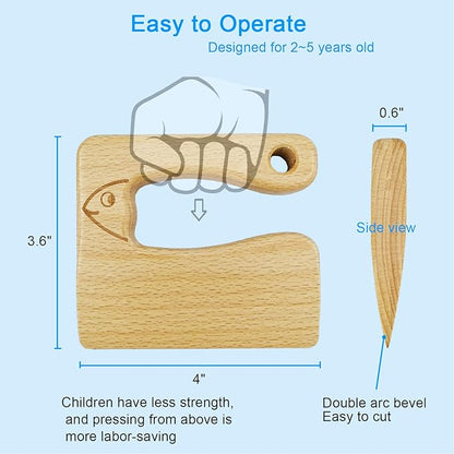 Wooden Kids Knife for Cooking and Safe Cutting Veggies Fruits, Cute Fish Shape Kids Kitchen Tools, Perfect Gifts for kids, 2-5 Years Old Applicable