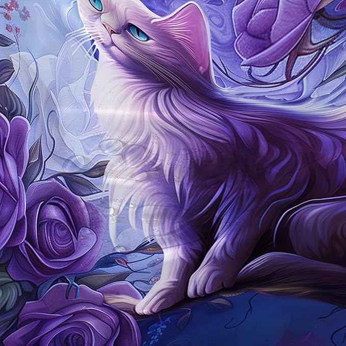 AILONEN 3D Cute Cat Shower Curtain Set, Purple Oil Rose Waterproof Fabric Shower Curtain for Kids Boys Girls,Cat Lovers Animal Design Shower Curtain for Bathroom with Hooks,72" W*78" H