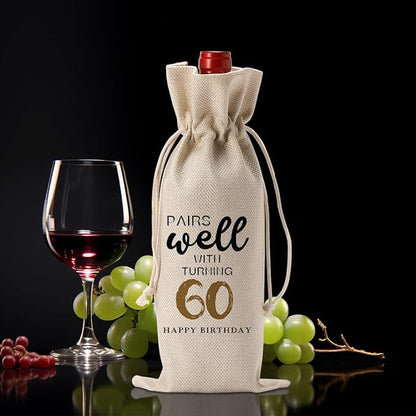 60th Birthday Gifts for Women Men, Cool Gifts for 60 Year Old Woman Grandparents Wine Gift Bag, Wine Accessories Gifts Anniversary 60th Birthday Decorations Wine Bag Wine Bags for Wine Bottles Gifts