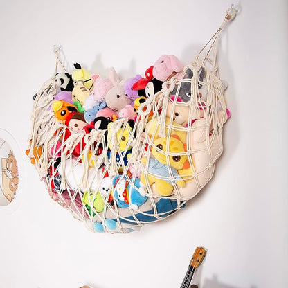 Stuffed Animal Net or Hammock Wall Hanging Net for Stuffed Animal Storage Macrame Toy Display Plush Toy Holder Soft Toy Organizer for Nursery Baby Bedroom Playroom-Cream
