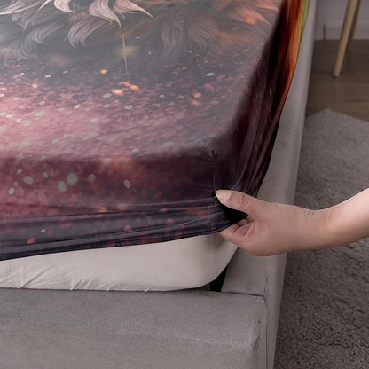 AILONEN Wolf Fitted Sheet Set Full Size, Red Floral Flower and Wolves Animals Bed Sheet Set,3 Pieces Safari Wolf Bed Sheet Set for Boys Girls,1 Fitted Sheet with 2 Pillowcases