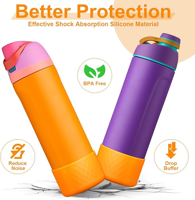 2PCS Silicone Water Bottle Boot for Owala 24oz 32oz 40oz, Anti-Slip Protective Sleeve Bottom Bumper Protector for FreeSip, Twist, and Flip Stainless Steel Water Bottles