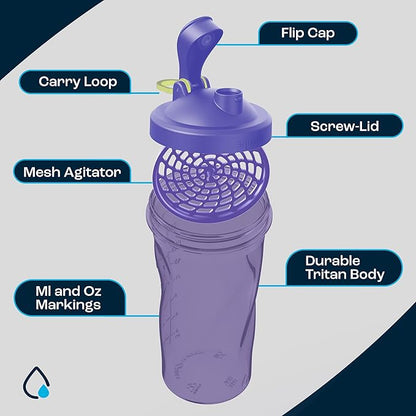 AQUAFIT Protein Shaker Bottle - Shaker Cups For Protein Shakes - Shaker Bottles For Protein Mixes, Protein Shaker Cup Bottle, Workout Shaker Bottle, Protein Shake Bottle, Mixer Bottle (Lilac)