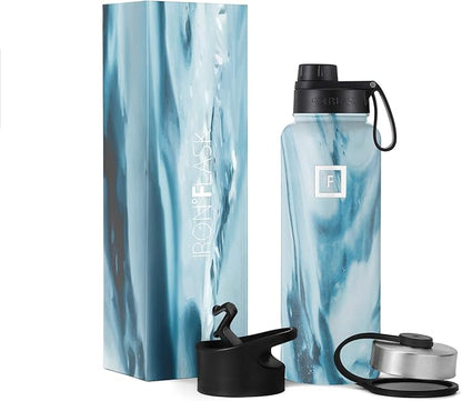 IRON °FLASK Sports Water Bottle - 40 Oz 3 Lids (Wide Spout Lid), Leak Proof - Stainless Steel Gym & Sports Bottles for Men, Women & Kids - Double Walled, Insulated Thermos, Mothers Day Gifts for Mom