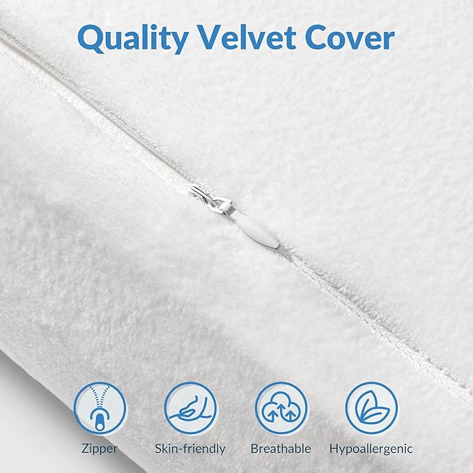 AM AEROMAX 32" King Size Contour Memory Foam Pillow, Neck Pillow for Neck Pain Relief, Neck Orthopedic Sleeping Pillows for Side, Back and Stomach Sleepers(White,Velvet)