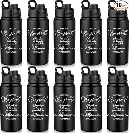 Sunnyray 10 Pcs Employee Appreciation Gift Reusable Aluminum Water Bottle Bulk with Snap Lid May You Be Proud of the Work Thank You Group Team Gift for Coworker Teacher Friend(Black, 17 oz)