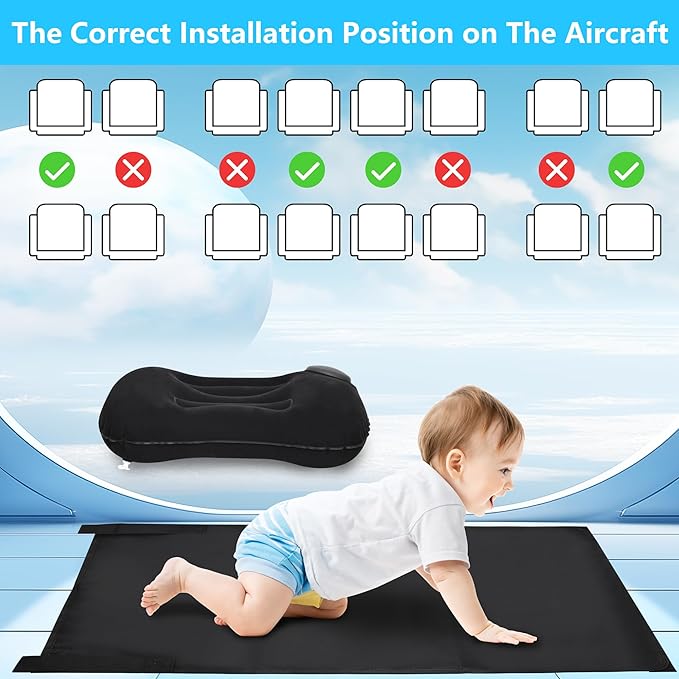 Airplane Seat Extender for Kids with Pillow - Toddler Travel Bed & Toddler Airplane Bed - Must Have for Travel with Kids - Inflatable Foot Rest Airplane & Airplane Kids Bed -Toddler Travel Essential