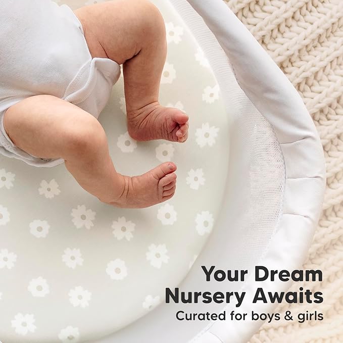 2-Pack Organic Bassinet Sheets for Girls, Boys - 100% Cotton Bassinet Mattress Sheets Compatible with Halo Bassinest Swivel Sleeper, Graco, Baby Delight, Chicco, Unisex Fitted Bassinet Sheets (Meadow)