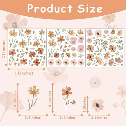 Small Flowers Wall Sticker Boho Floral Leaf Wall Decal Watercolor Botanical Leaves Wall Decals Plants Flowers Wall Stickers Removable Retro Floral Wall Decals for Nursery Bedroom Decor