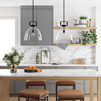 Nathan James Leigh Pendant Lighting, Black Hanging Ceiling Light with Oversized Glass Shade and Adjustable Cord, for Kitchen Island or Entryway, Matte Black/Clear
