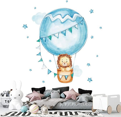 Waterproof Removable Vinyl PVC Hot Air Balloon Lion Safari Animal Star Wall Decal Wall Sticker Decor Nursery Kidsroom School Classroom Livingroom Bedroom Bathroom