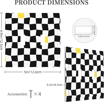Black and White Distorted Squares Double Toggle Light Switch Covers 2 Gang Wall Plate Dual Decorative Switchplate Electrical Faceplate for Bathroom Country Kitchen Bedroom Decor, 4.9" x 5"