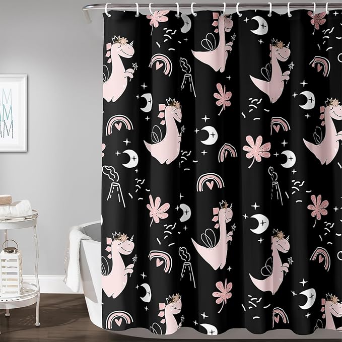AILONEN Cute Dinosaur Shower Curtain,Cartoon Dinosaur Bath Curtain Gifts for Kids,Polyester Waterproof for Bathroom, 72" W*84" H with 12 Plastic Hooks