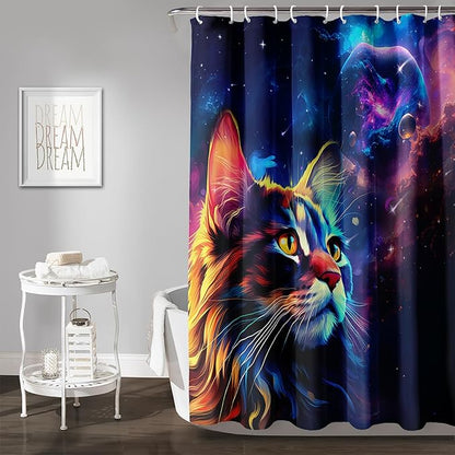 AILONEN Cat Shower Curtains for Kids,Galaxy Cat Curtains Gifts for Cat Lover,Animal Theme Bath Curtains for Bathroom Decor,72" W*72" H Polyester Waterproof with 12 Plastic Hooks